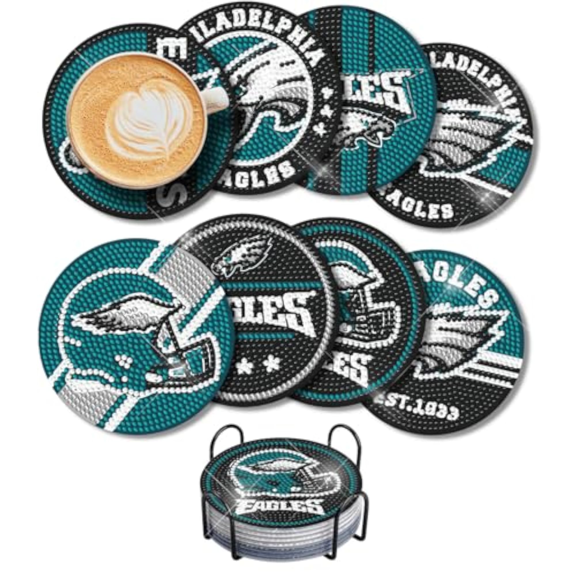DIY 5D 8 Pcs Diamond Coasters Painting Kits with Holder