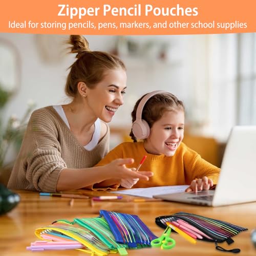 Image of 20 Pack 10 Colors Pencil Pouch Bulk Mesh Zipper Pouch Bags, Small Storage Bag, Multipurpose Pencil Case for School and Office Supplies, Travel Accessories