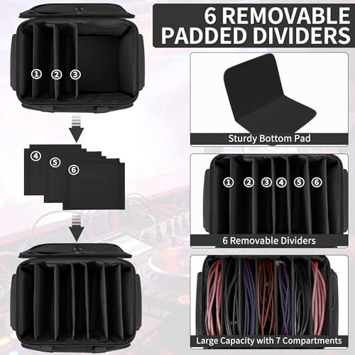 Image of IBVIVIC Cable File Bag with Adjustable Dividers Dj Gig Bag for Cables, Cords,DJ Gear,Sound Instrument and Accessories 16L x 11W x 12H inch Black