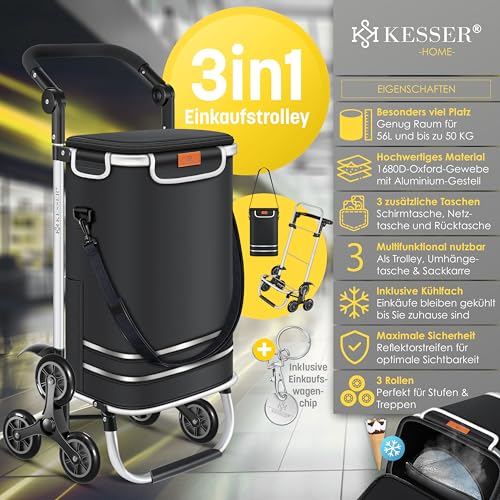 KESSER® Einkaufstrolley Treppensteiger mit Kühlfach klappbar mit 56L Kapazität und belastbar bis...