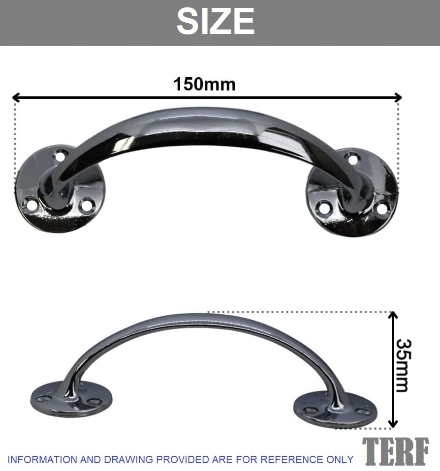TERF® Heavy Duty Vintage Style Bow Door Pull Handle Chrome 150mm (6 inch) Including Fixing Screw for Kitchen Cupboard Cabinet Drawer Door Pull Handle - Image 3