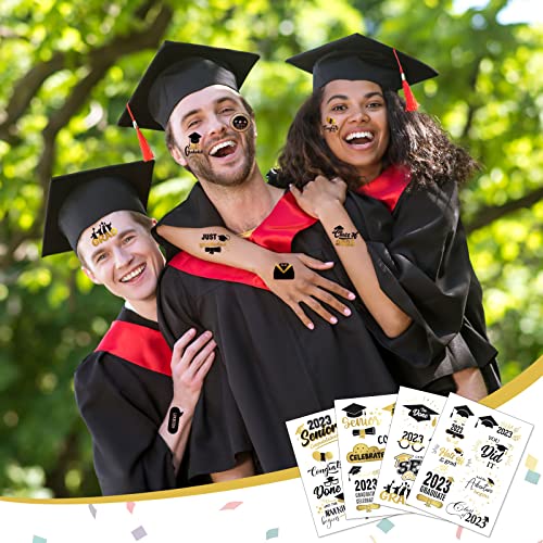 Harloon 264 Pieces Graduation Tattoo Stickers 2023 Graduation Temporary Tattoos Graduation Label Stickers For Graduation Party Decoration Fda Registered, 9 Styles (Black, Gold) #TOP5