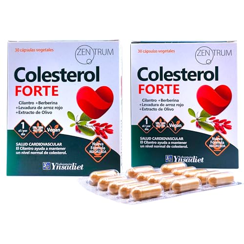 Ynsadiet Zentrum Colesterol Forte - Pack Ahorro 2 x 30 Cápsulas Vegetales - Con Levadura Roja de Arroz, Berberina, Alcachofa y Q10 - Suplemento para Reducir el Colesterol y los Triglicéridos
