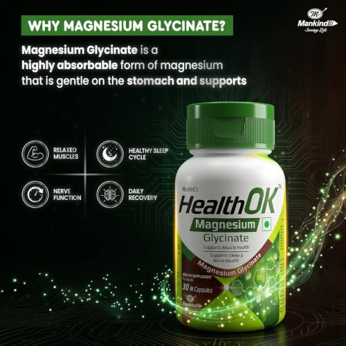 Image of Mankind Health OK Magnesium Glycinate Supplements - High Absorption Formula for Muscle Relaxation, Nerve Health & Calm Sleep - 30 Tablets x Pack of 2
