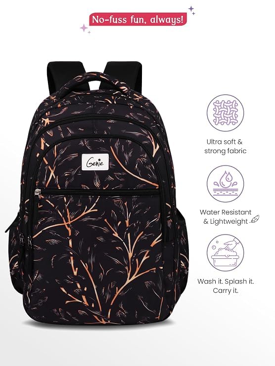 Image of Genie Glitter Laptop Backpack for Girls (36L) | Modern Office, College & Travel Laptop Backpack | Multi-Compartment, Padded Laptop Sleeve, Ergonomic Straps | Black
