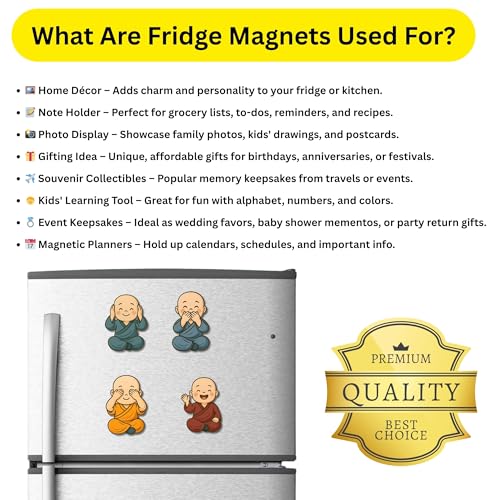 Image of Regalo Casila Little Monk Fridge Magnets Set of 4 - Spiritual Buddha Theme Decor for Fridge, Office, Meditation Corner, Metal Almirah - Peaceful Gift for Home by Regalo Casila