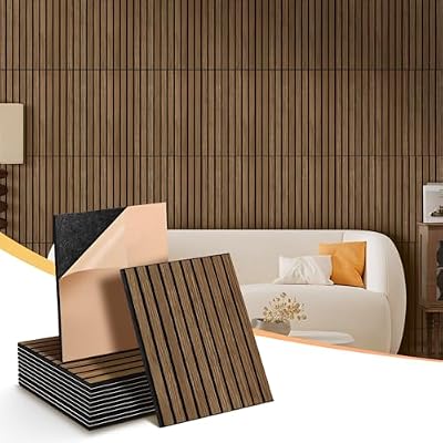 Acoustic Wall Panels 12 Pack,Covers 16 Sq Ft - 16"x12"x0.4" Self-Adhesive Walnut Soundproof Panels for Home Office & Recording Studio