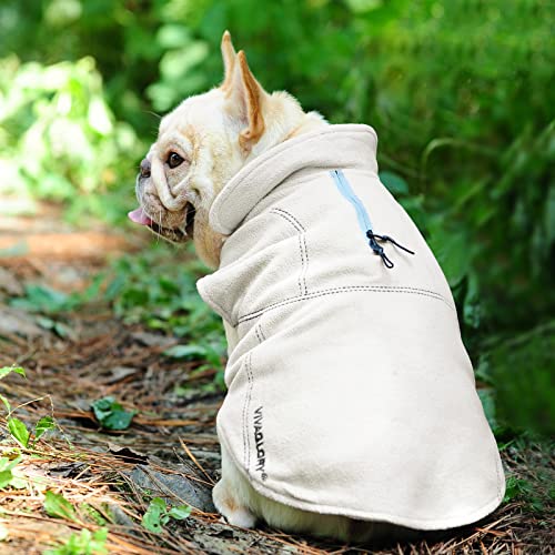 VIVAGLORY Softpad Wintermantel Hund, Hundemantel Fleecemantel Hund, Fleecejacke mit Bauchschutz, Fleece Reflektierend Verstellbar Softshell, S, Beige