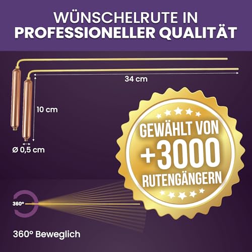 VIBRATIS Professionelle Augenbrauenstäbchen aus hochwertigem Kupfer und Messing, Radiästhesiestäbchen für Geobiologie, Feng Shui, Suche nach Quellen und Objekten