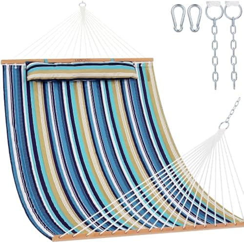 Lazy Daze Double Quilted Hammock with Carabiners & Soft Pillow for Outside