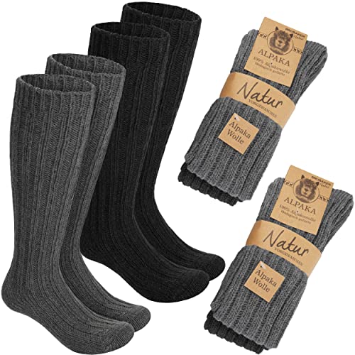 Alpaca Wool Socks - Over the Calf Socks for Women and Men - 4 Pairs Unisex Knee High Winter Socks - Thermal Thick