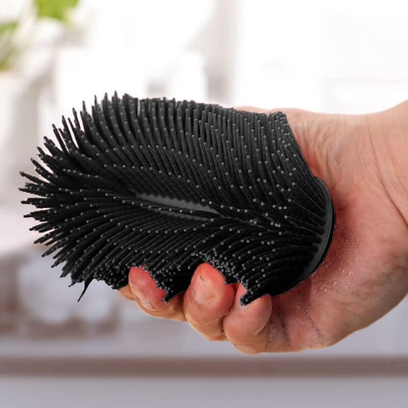 Image of Silicone Body Scrubber, Gentle exfoliating Body Scrubber That's Easy to Clean, Lathers Well, Long Lasting, and More Hygienic Than Traditional Shower Loofah (Black)