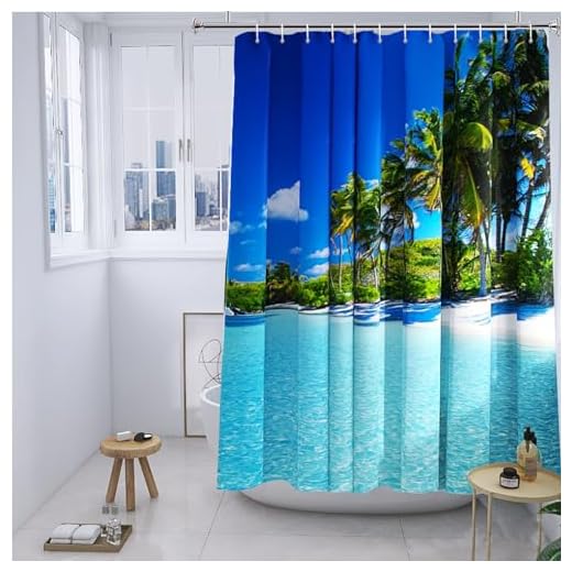 YISURE Duschvorhang Meer Strand 180x180, Ozean Palmen Duschvorhang badewanne Textil Schimmelresistent maschinenwaschbar mit 12 Metallösen, Breite 180 x Höhe 180cm
