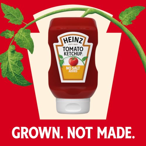 Image of Heinz Tomato Ketchup With No Salt Added Inverted Squeeze Bottle, 1 Bottle, for Easy Sharing and Easy Serving, 96% Less Sodium Than Regular Ketchup, 14 oz