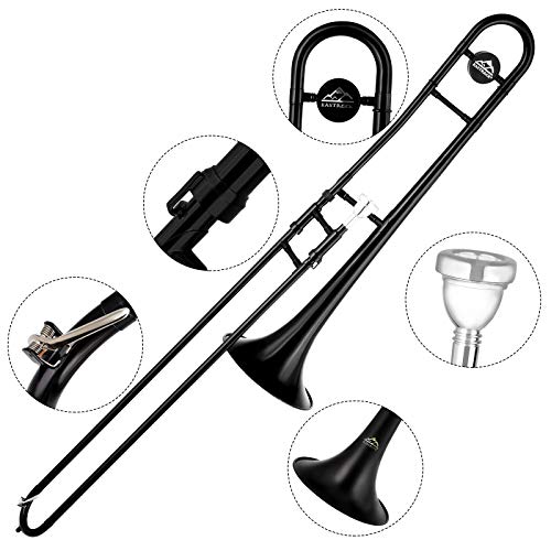 Eastrock Bb Tenor Slide Trombone Brass Musical Instrument With Hard Case,Mouthpiece,Gloves,Cleaning Cloth For Beginners Standard Bell(7.87"/200 Mm),Black thumb #4