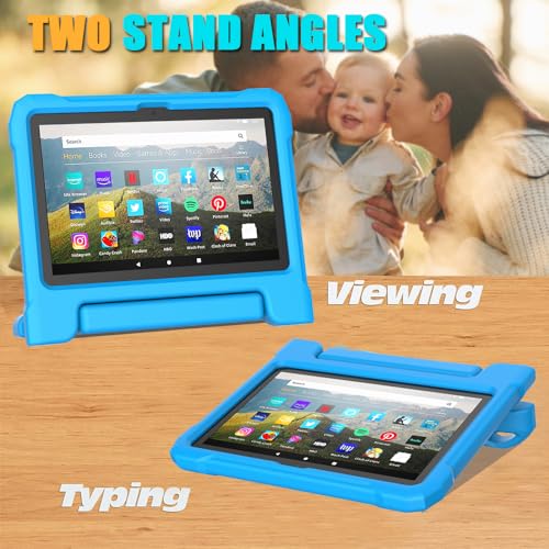 Image of Fire HD 8 & Fire HD 8 Plus Tablet Case for Kids(12th /10th Gen, 2024 /2022 /2020) - DJ&RPPQ Lightweight Shockproof Cover with Handle Stand for Fire HD 8 /Plus /Kids /Pro Tablet Also for Sony Nokia - Blue