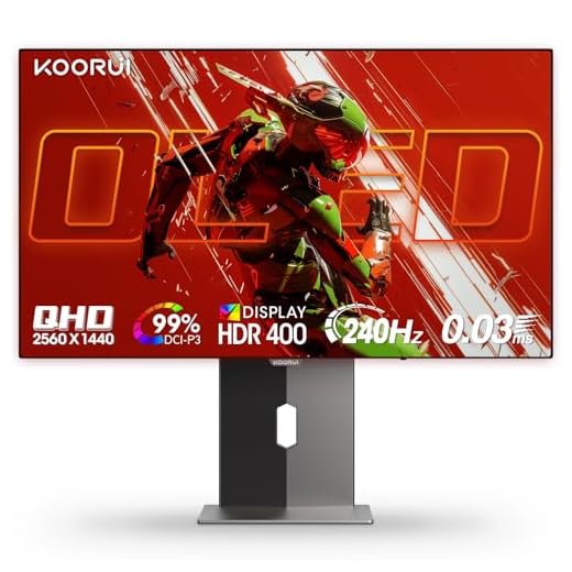 KOORUI 27 inch OLED Gaming Monitor, 240Hz Monitor, 0.03ms, QHD 1440p AdaptiveSync, 99% DCI-P3, HDR True Black 400, Height/Pivot/Tilt/Swivel Adjustability, HDMI & DisplayPort VESA, Black, S2721XO
