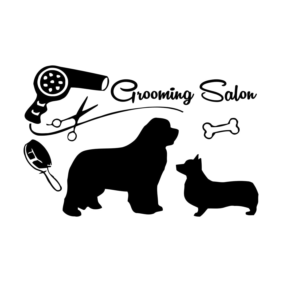 Dog Grooming Pet Grooming Salon Puppy Pet Shop Grooming Salon Wall Decals PVC 32x49.8cm Art Decoration Small Black