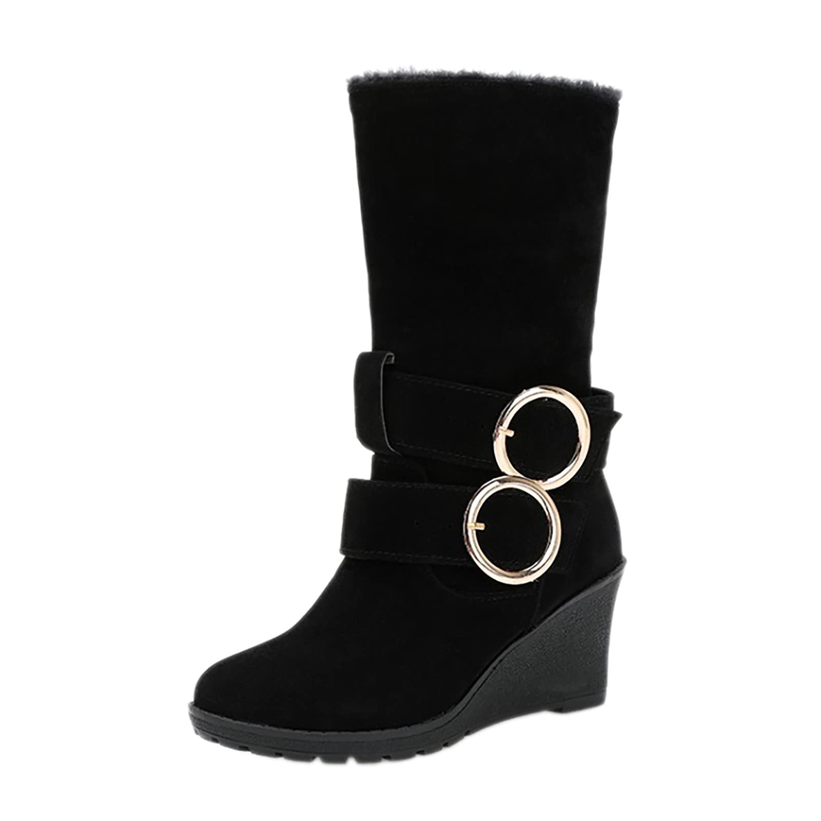 Scarpe Invernali 2026 Stivali Corti Smerigliati Autunno e Inverno da Donna Fibbia Per Cintura Tacco Inclinato Neve Addensati In Peluche Stivaletti