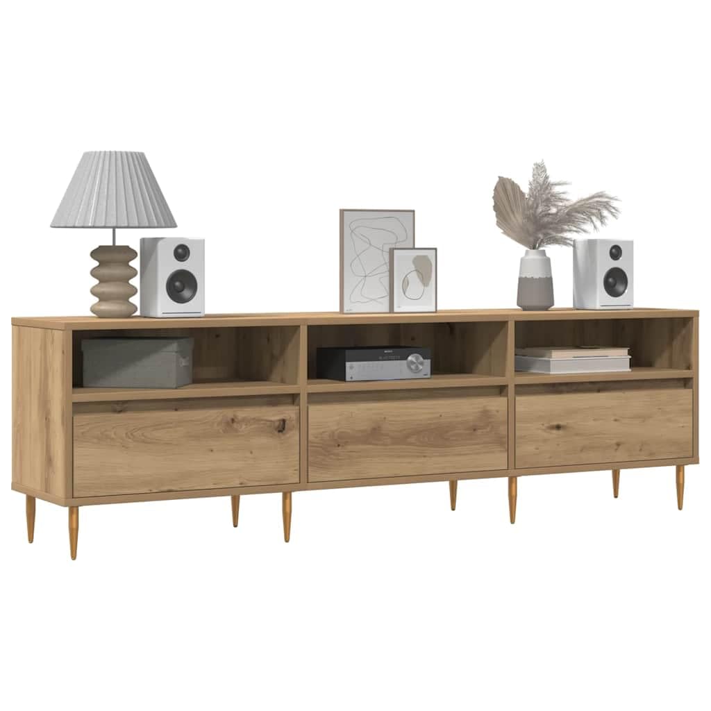 TV Sideboard Lowboard 150x30x44,5 cm Artisan-Eiche Holzwerkstoff mit Eisenbeinen Modernes Design mit 3 Türen und 3 Fächern Robuster Fernsehschrank für Wohnzimmer Schlafzimmer
