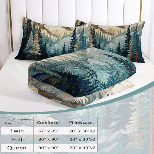Image of AILONEN Queen Size Comforter Set,Mountains Forest Landscape Art Bedding Set for Room Decor,Lightweight Micorifber Duvet with 2 Pillowcases,3Pcs