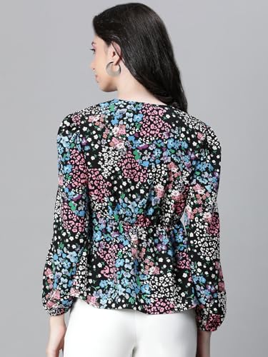 Image of oxolloxo Women Floral Print V-Neck Long Sleeve Top