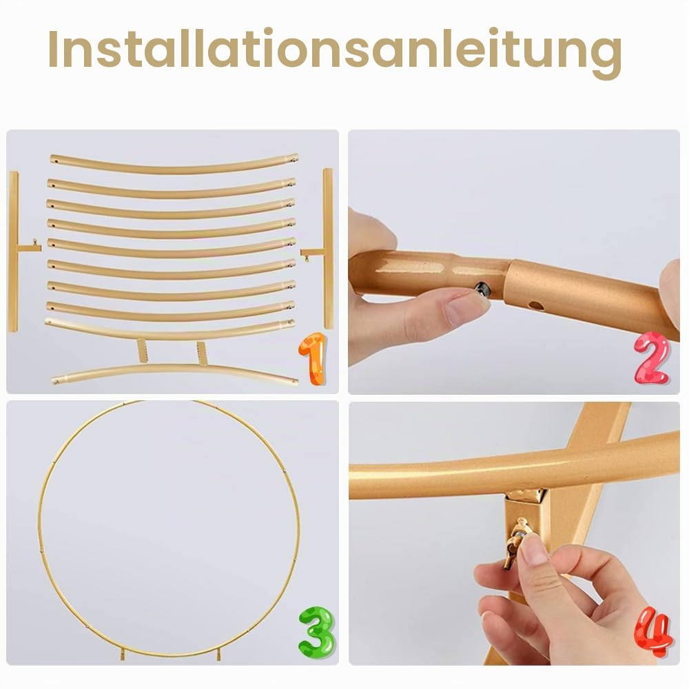 1.5M Metall Luftballon Bogen Kit,Ballonbogen Rund Gold,Ballon Kreis Rahmen Kit,Ballon Girlanden Halter,Hochzeitsbogen Rund,Ballonsäulenständer Set,Balloon Arch Kit.Ballonbogen Metall