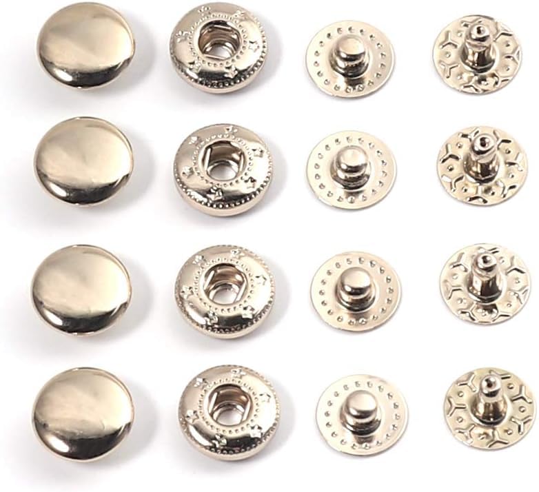 WUTA Lot de 100 boutons-pression en laiton massif pour vêtements, vestes, jeans, sacs (or clair, 15 mm)