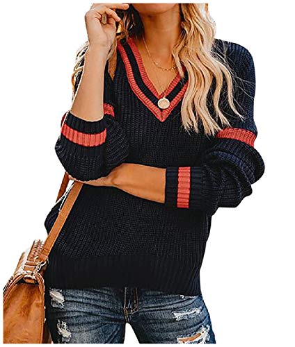 Doufine Blusa feminina solta com gola V para outono e inverno, As1, X-Small