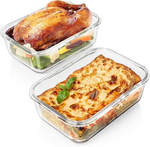 Image of Razab 4 PC 1860ml / 63 Oz / 8 Cups Large Glass Food Storage Containers with Lids - Glass Meal Prep Containers for Roasting & Storing Leftover, Lunch Container with Lids, Microwave & Oven Safe