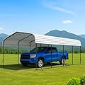 Zynfylus 12x20 FT Metal Carport with Base Fixings Heavy Duty Garage Outdoor Chrome Plated Frame and Sheet Metal Construction Suitable for Boats, Cars, Tractors and Agricultural Equipment, White