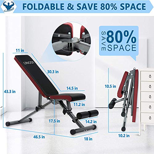 LINODI Adjustable Weight Bench, Workout Bench for Home Gym, Multi-Purpose Strength Training Benches, Foldable Incline Decline Gym Bench for Full Body Workout