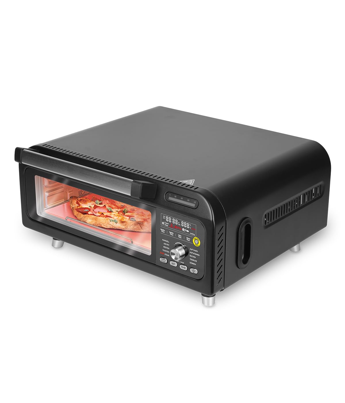 Genius Chef elektrischer Pizzaofen 10 in 1 8 tlg, 400°C, 2000 Watt, integrierter Airfryer, Steakgrill, Pizzastein und Pizzaschieber inklusive, 4 Modi, Warmhalten mit 3-Fach-Verglasung
