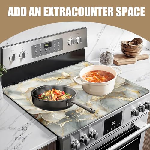 Image of Magnolia flower Stove Top Covers for Electric Stove,Gold Marble Electric Gas Stove Pad Heat Resistant Range Cooktop Protector for Home Decor Kitchen 28 inchx20 inch