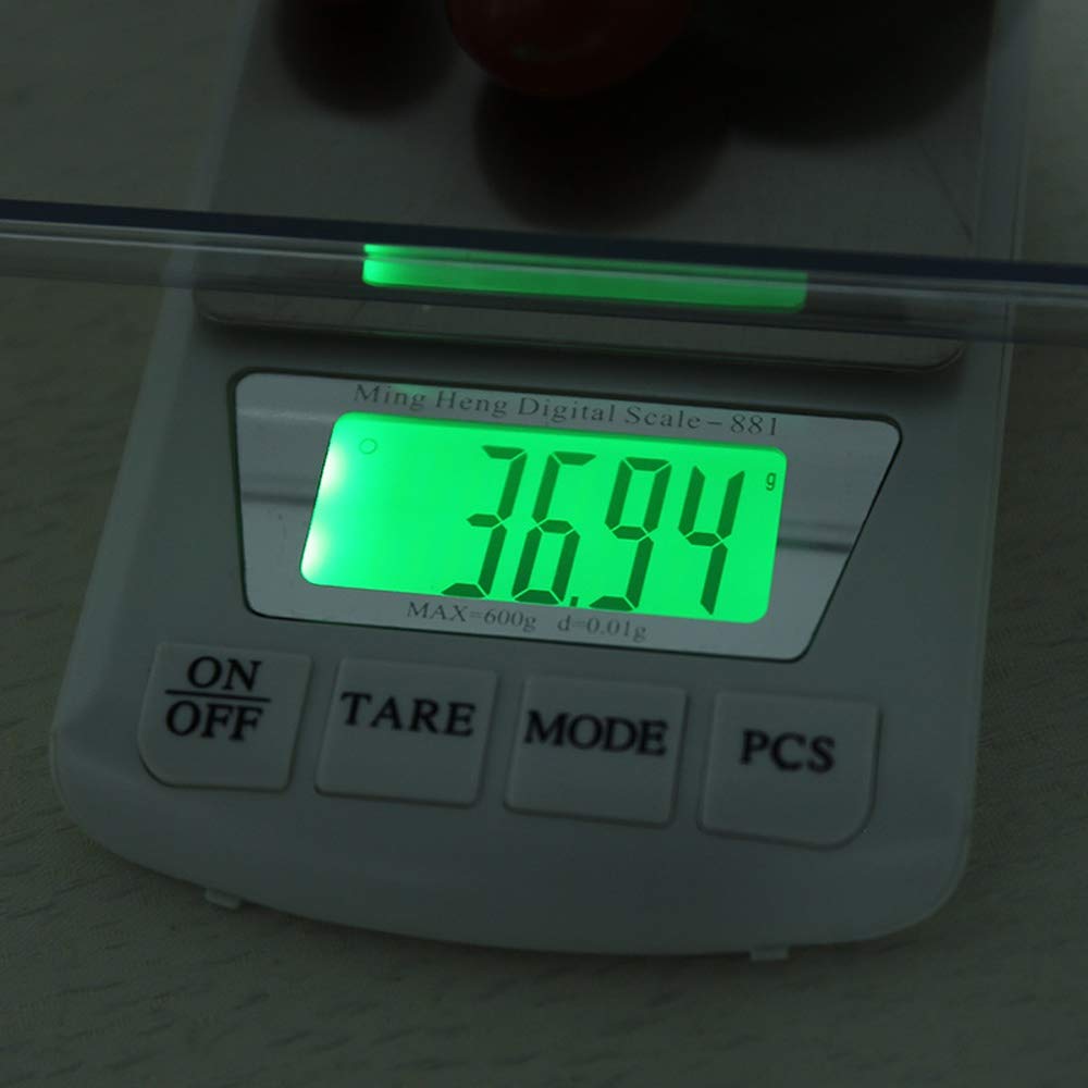Elektronische digitale Küchenwaage, 0,01 g, präzise Schmuckwaage, tragbare Lebensmittel-Back-Taschenwaage mit Hintergrundbeleuchtung, Tara und PCS-Funktion for Tee, Obst, Kaffee, Kochen (Color