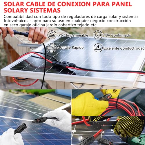 Miniatura 6 de Oududianzi Cable Solar 6mm 4mm , Prolongador Cabo Placa Solar 1 2 3 5 8 10 12 15 20 25 30m, Extensor Cable Fotovoltaico 6mm2 Con Conectores Hembra Y Macho Para Paneles Solares Sistemas 6mm 10m