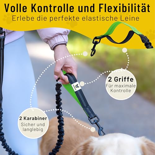 Hundefreund Bungeeteil für Joggingleine - 120 cm Ersatzleine mit elastischem Gummizug und 2 Schlaufen - Verlängerung für Hundeleine (Grün)