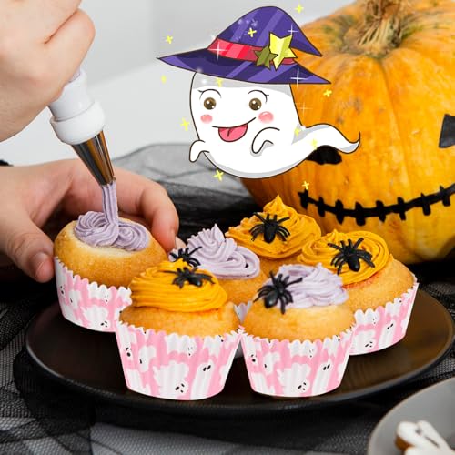 Image of 600 Pack Halloween Cupcake Liners Pink Ghost Baking Cups Standard Size Muffin Liners for Halloween Party Candy Cake Decorations Supplies