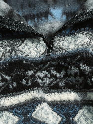 Image of ZAFUL Men 1 /4 Zipper Ethnic Aztec Fleece Unisex Winter Sweatshirt Tops 2026 | Funnel Neck Fluffy Polar Fleece Faux Sherpa Soft Thermal Pullover Kangaroo Pocket Jacket Hoodie Tops