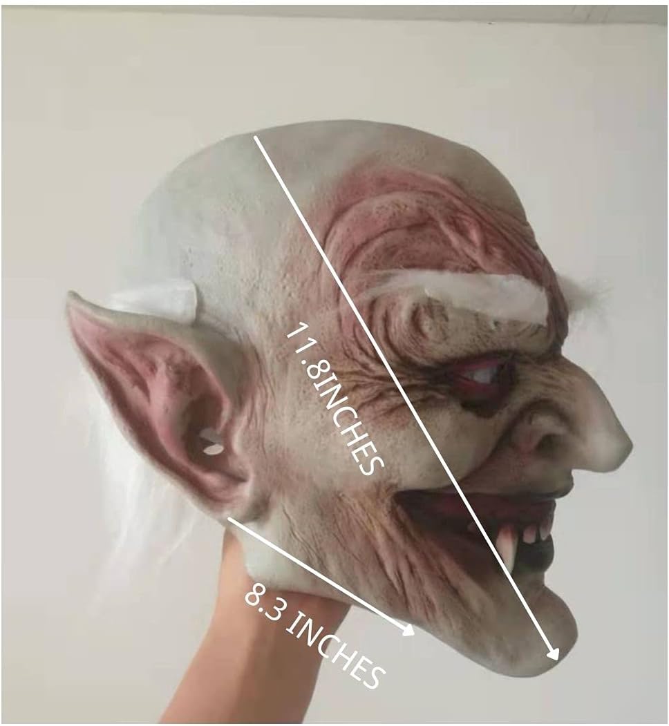 BELIEVE-IN Halloween White Hair Latex Mask, Evil Elf Ear Latex Mask, Scary Fangs Teeth Old Man Demons Masks, Horror Full Face Kids Cosplay Mask,Costume Party Props Masquerade Partys - Image 3