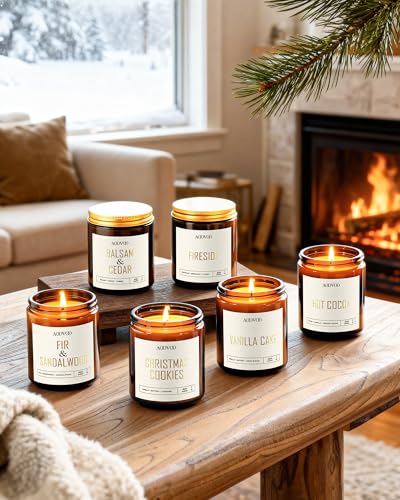Image of AOOVOO Candles Set - 6PC Scented Candles, Soy Candle, Aromatherapy Candle, Soy Wax Candle, Candle for Home Scented, Balsam /Fir /Firseide /Cocoa /Vanilla Cake /Cookies