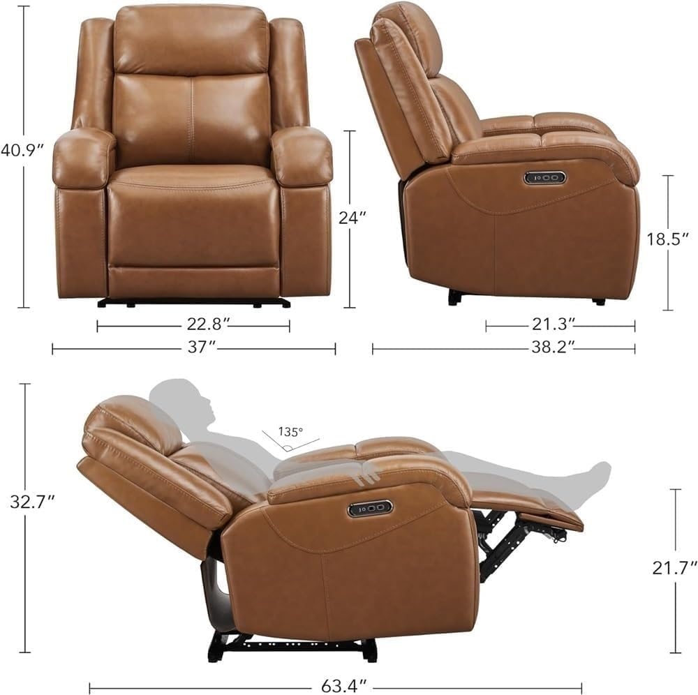 Genuine Leather Power Recliner Chair for Adults with Power Headrest Charging Ports Luxurious Electric Recliner Sofa Ergonomic Home Theater Seating Single Lounge Chair for Living Room Comfort