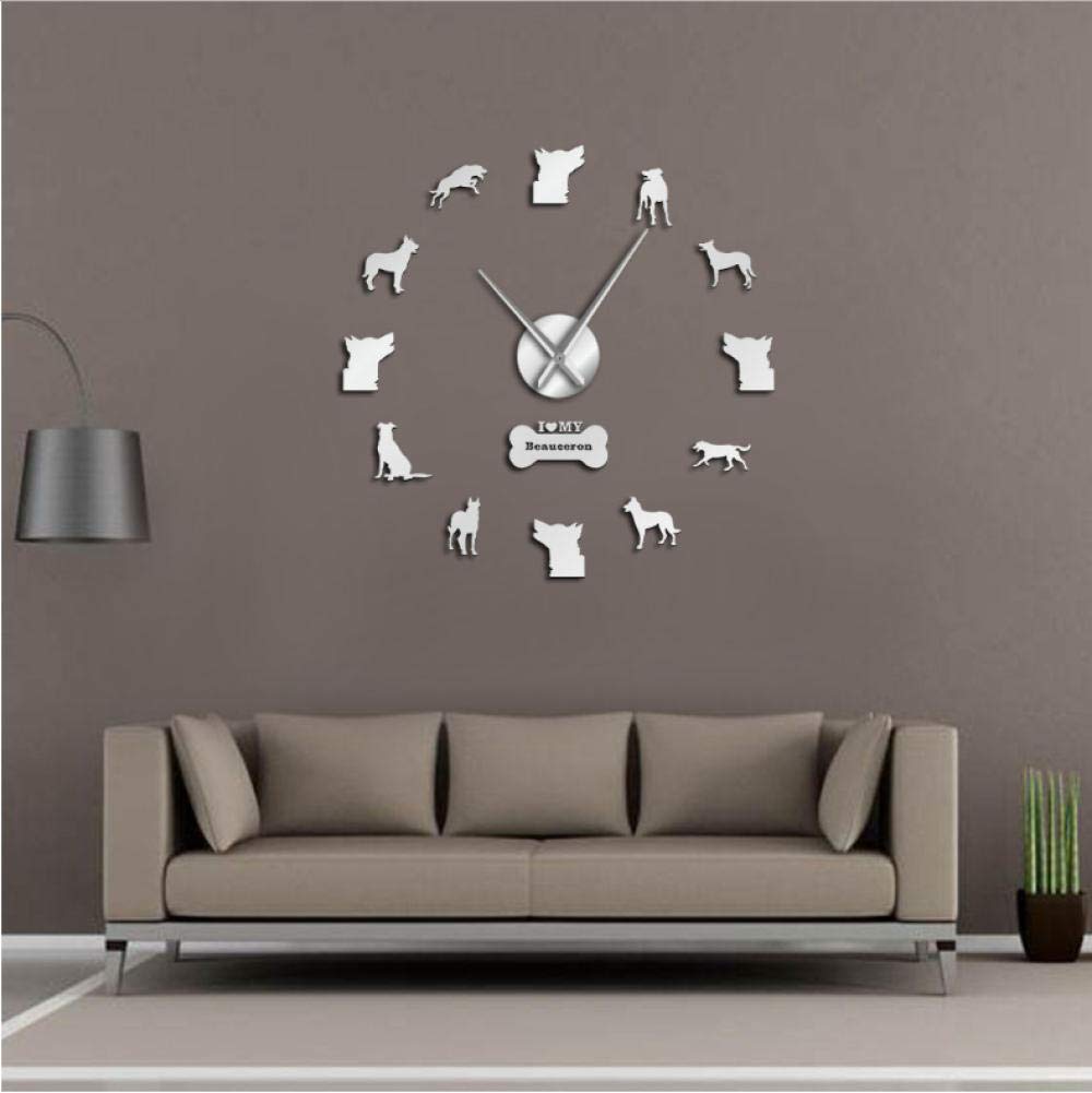 wffmxwffmx  Frameless Large Wall Clock  Shepherd Silent Quartz Hanging Wall Watch  Dog Decorative Wall Art Clock-27Inch