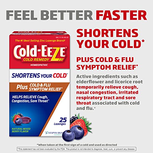 Cold-Eeze Plus Natural Mixed Berry Cold & Flu Zinc Lozenges, Multi-Symptom Relief, Homeopathic Cold Remedy, Reduces Duration Of The Common Cold, Sambucus Nigra To Relieve Cold & Flu (Pack Of 3) #TOP1