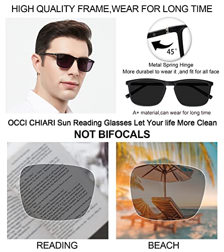 OCCI CHIARI Reading Sunglasses for Men Wide Sun Glasses Readers 1.0 Outdoor UV400(1.0 1.25 1.5 1.75 2.0 2.25 2.5 2.75 3.0 3.5)4