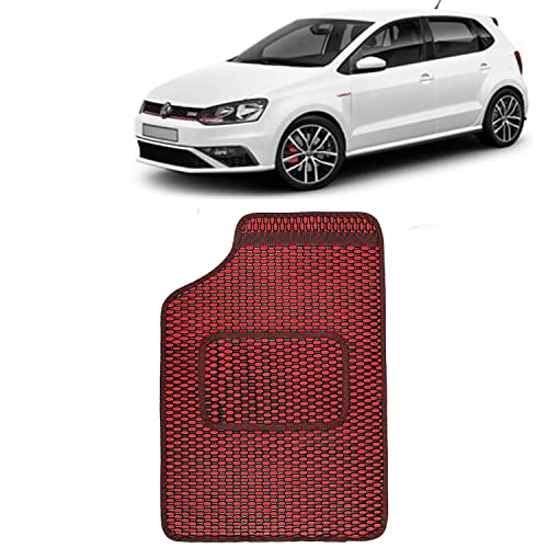 Image of Kingsway Dotted Design Car Floor Foot Mats Universal Fit for Volkswagen Polo GT, Model Year : 2012 Onwards, Water and Dustproof, Color Red, Set of 5 Pieces