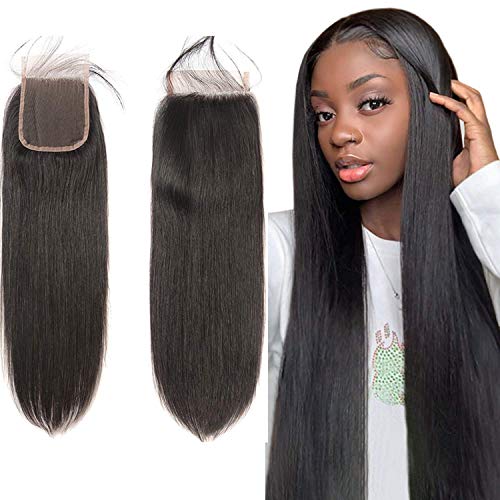Avankwig Brazilian Hair 5x5 Lace Closure Straight Free Part with Baby Hair Swiss Lace 100% Unprocessed Natural Virgin Hair HD Lace Closure 12 Inch