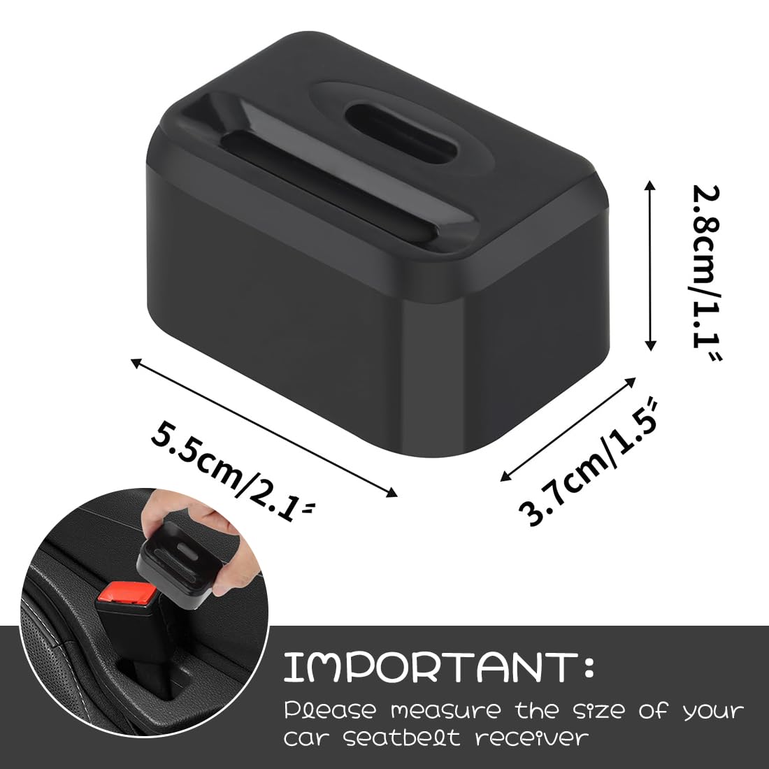 2 Pack Hebillas de cinturón de seguridad de coche negras para abrocharse los cinturones de seguridad - Compatible con la mayoría de las sillas de coche - Fácil de instalar y manejar