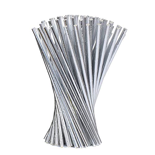 Biodegradable Paper Drinking Straws 7.7 Inches - Silver Foil Straws 200 pcs bag