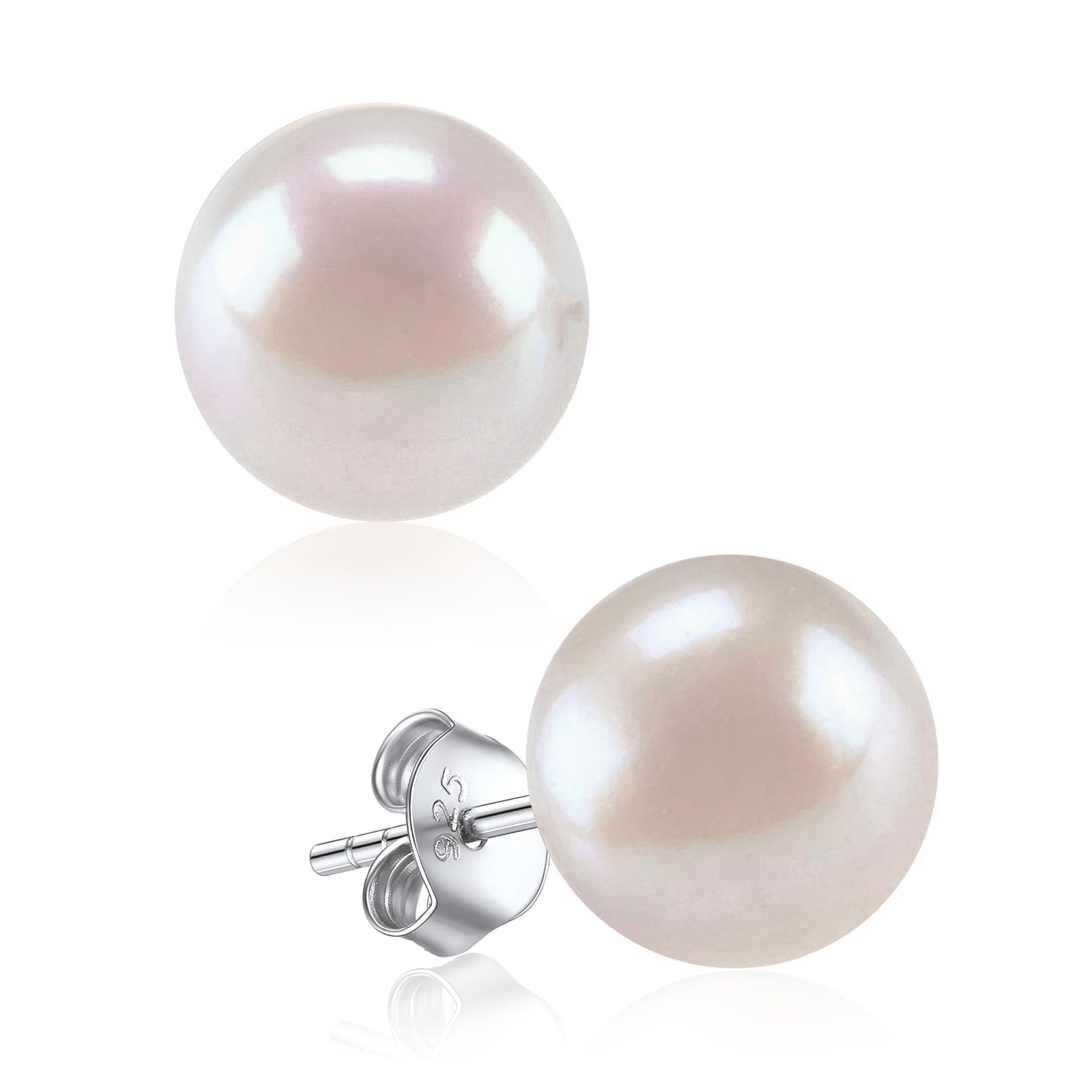 ChicSilver Pearl Earrings for Women 925 Sterling Silver Freshwater Cultured Pearl Stud Earring Cartilage Piercing Jewellery(With Gift Box)